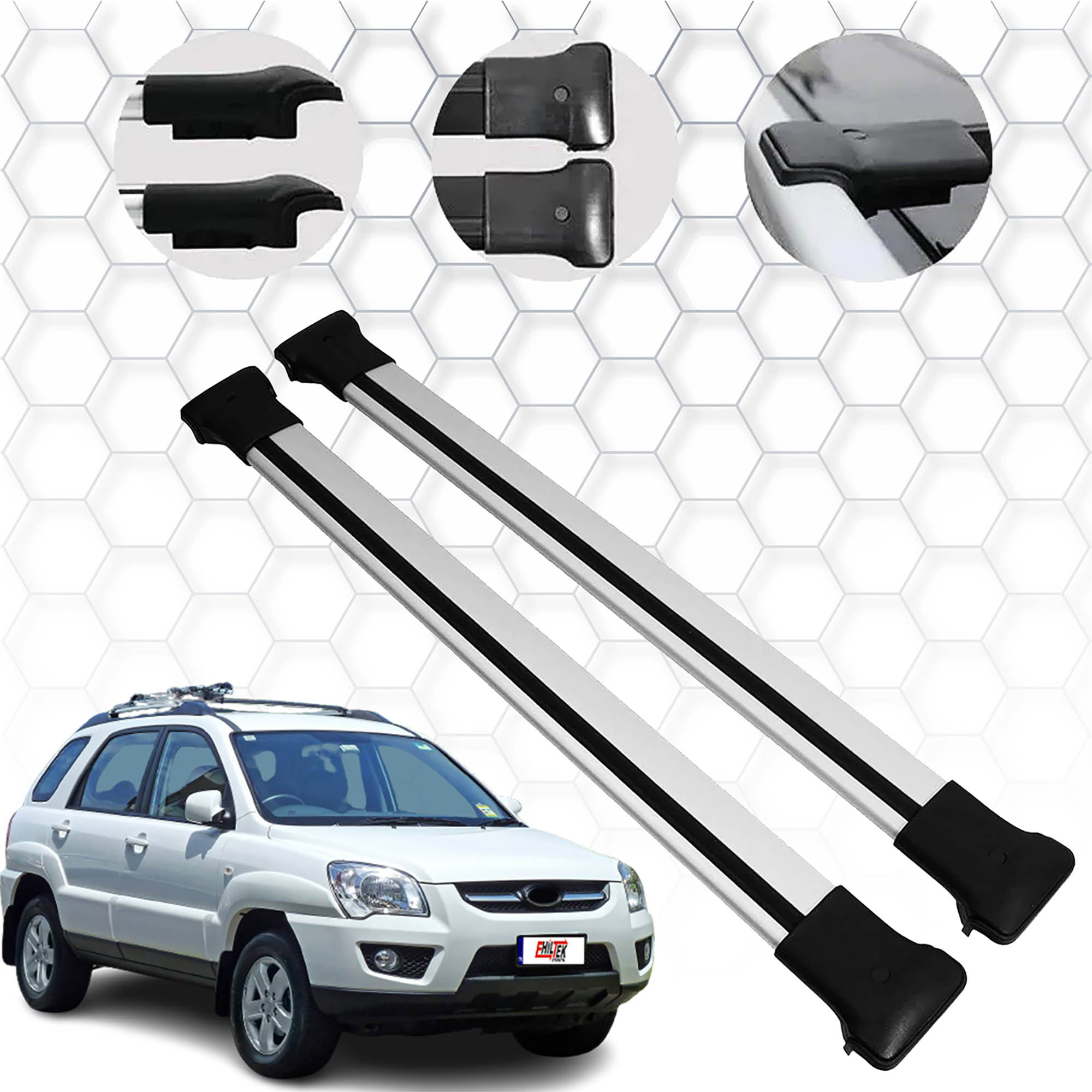 Kia Sportage (2004-2010) - Ara Atkı - Elegance V1 - (2 Parça Aluminyum) - (SUV-Gri)