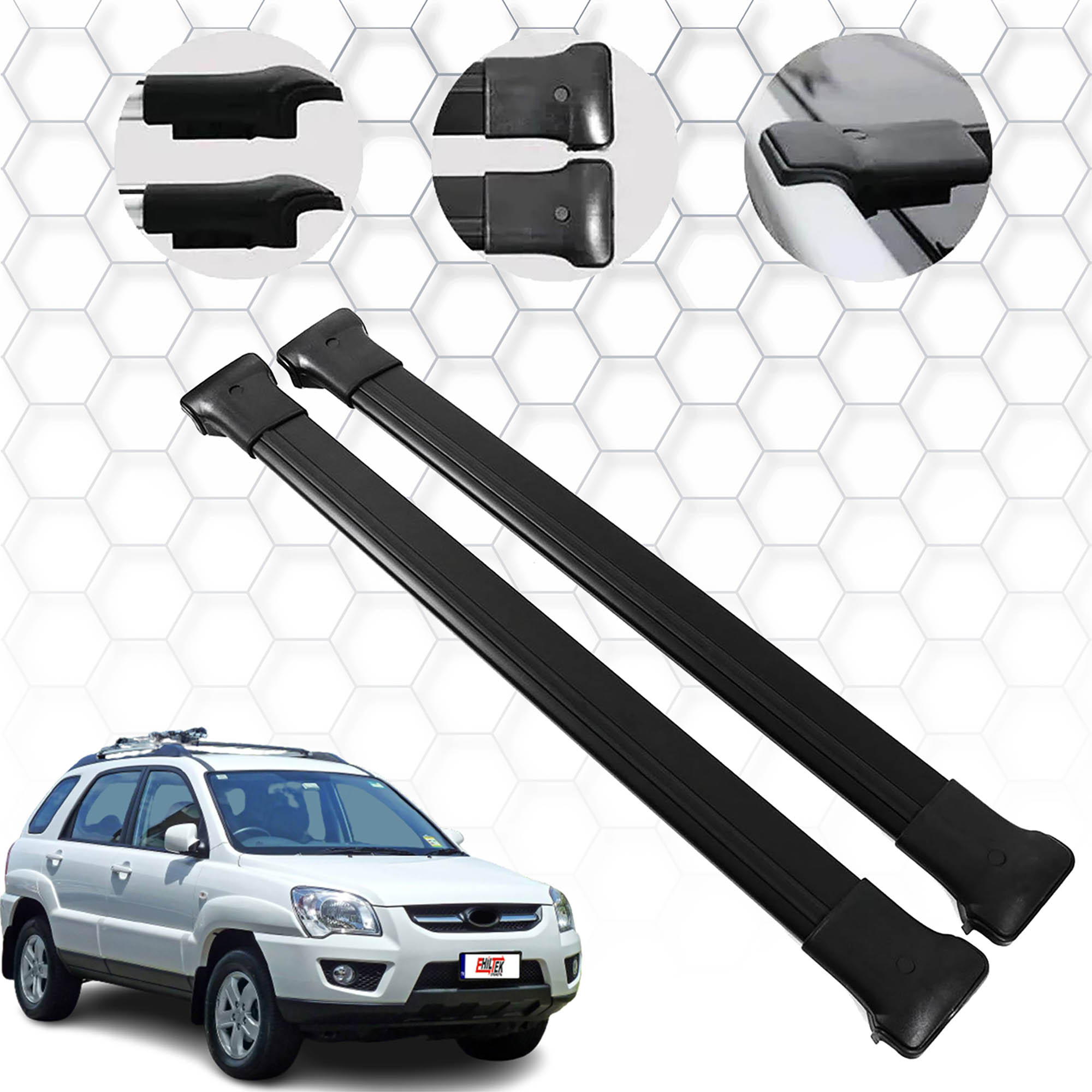 Kia Sportage (2004-2010) - Ara Atkı - Elegance V1 - (2 Parça Aluminyum) - (SUV-Siyah)
