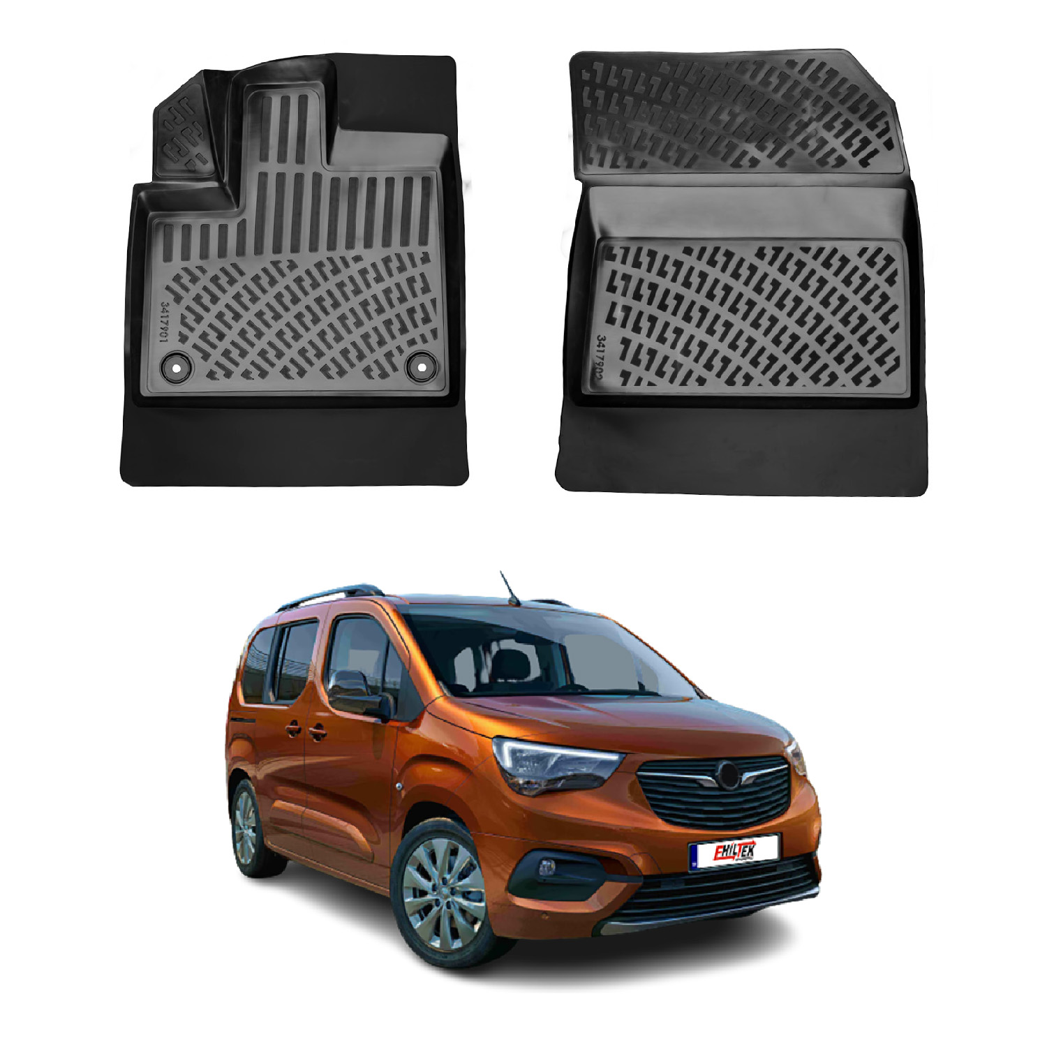 Opel Combo E (2019+) Kauçuk Paspas (Panelvan) - (Ön 2 Parça) - (Siyah)