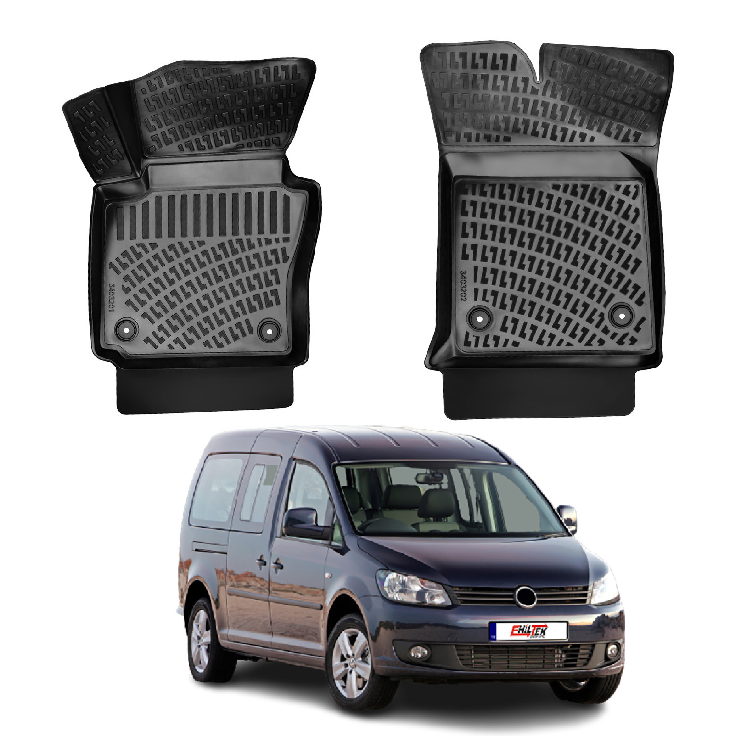 Volkswagen Caddy (2010-2015) Kauçuk Paspas (Panelvan) - (Ön 2 Koltuk) - (Siyah)