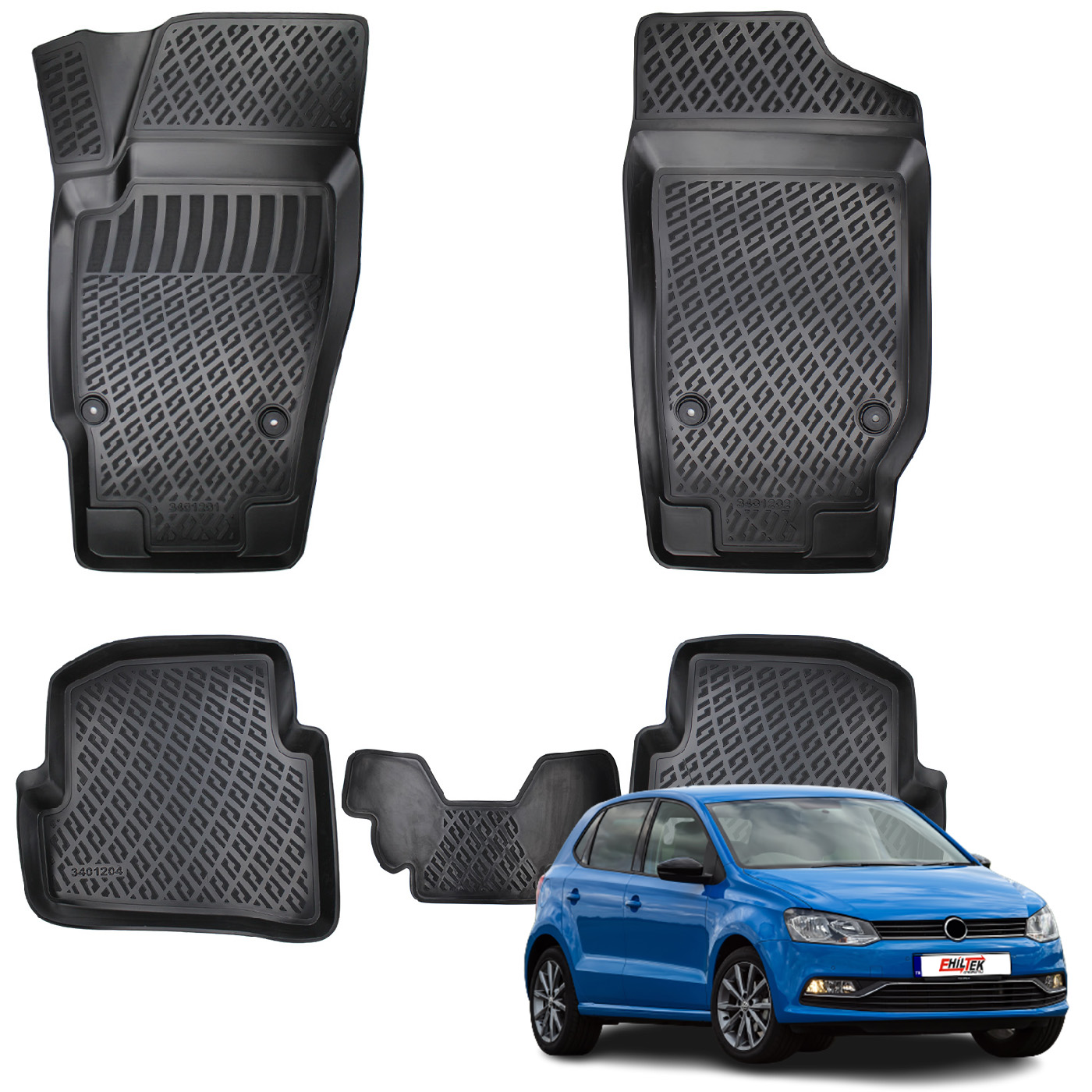 Volkswagen Polo (2009-2017) Kauçuk Paspas - (Siyah)