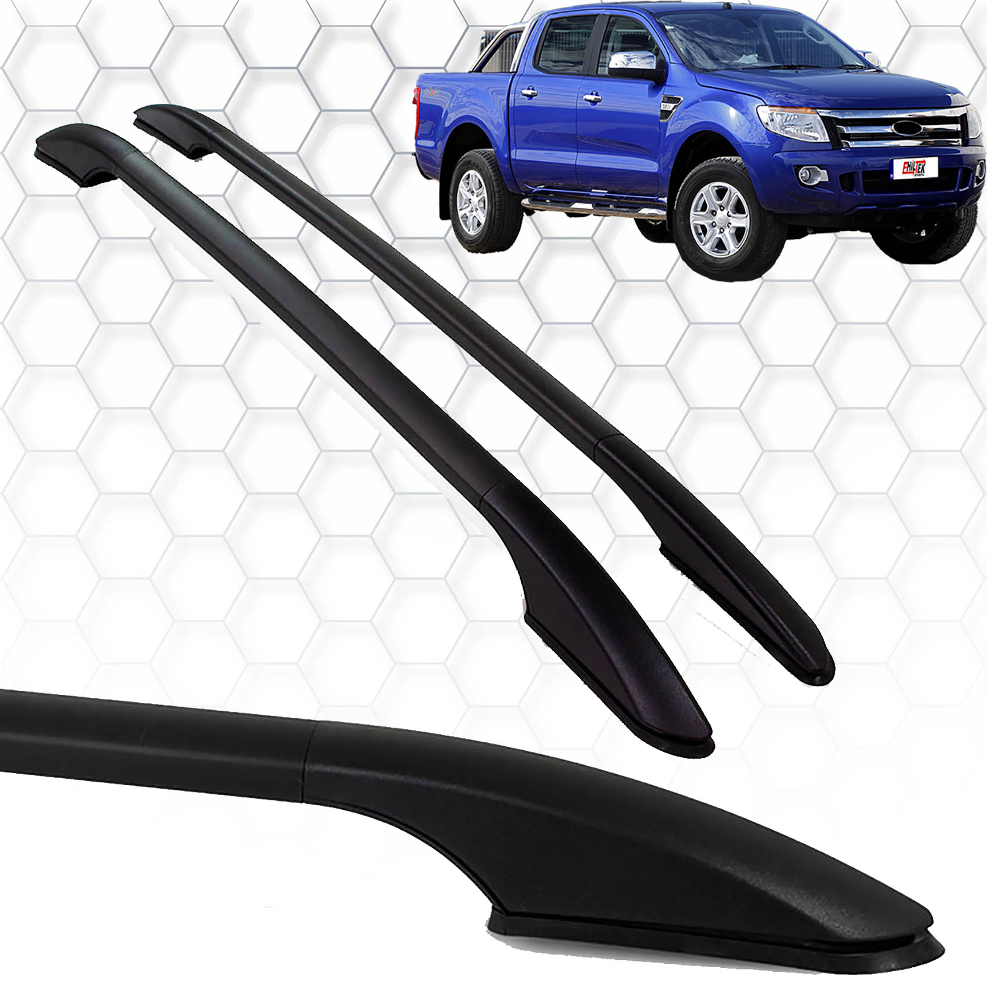 Ford Ranger (2011+) - Tavan Çıtası - Solid - (2 Parça Aluminyum) - (ABS Ayak-Siyah)