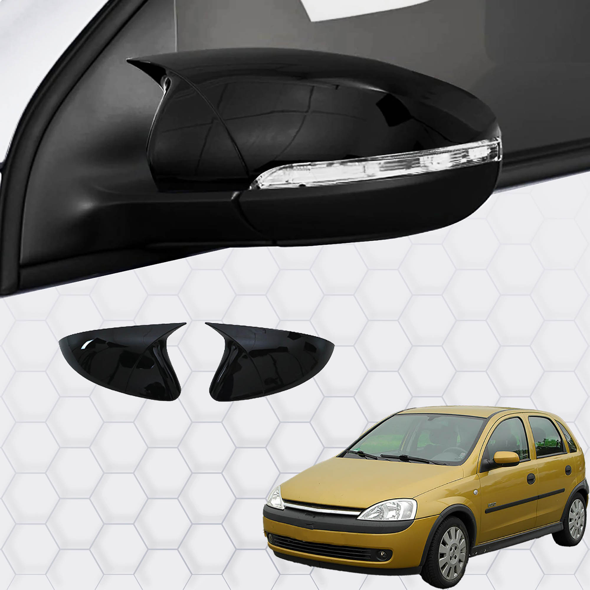 Opel Corsa C (2000-2006) - Ayna Kapağı (Yarasa) Piano Siyah Abs (Hb 5D-3D)