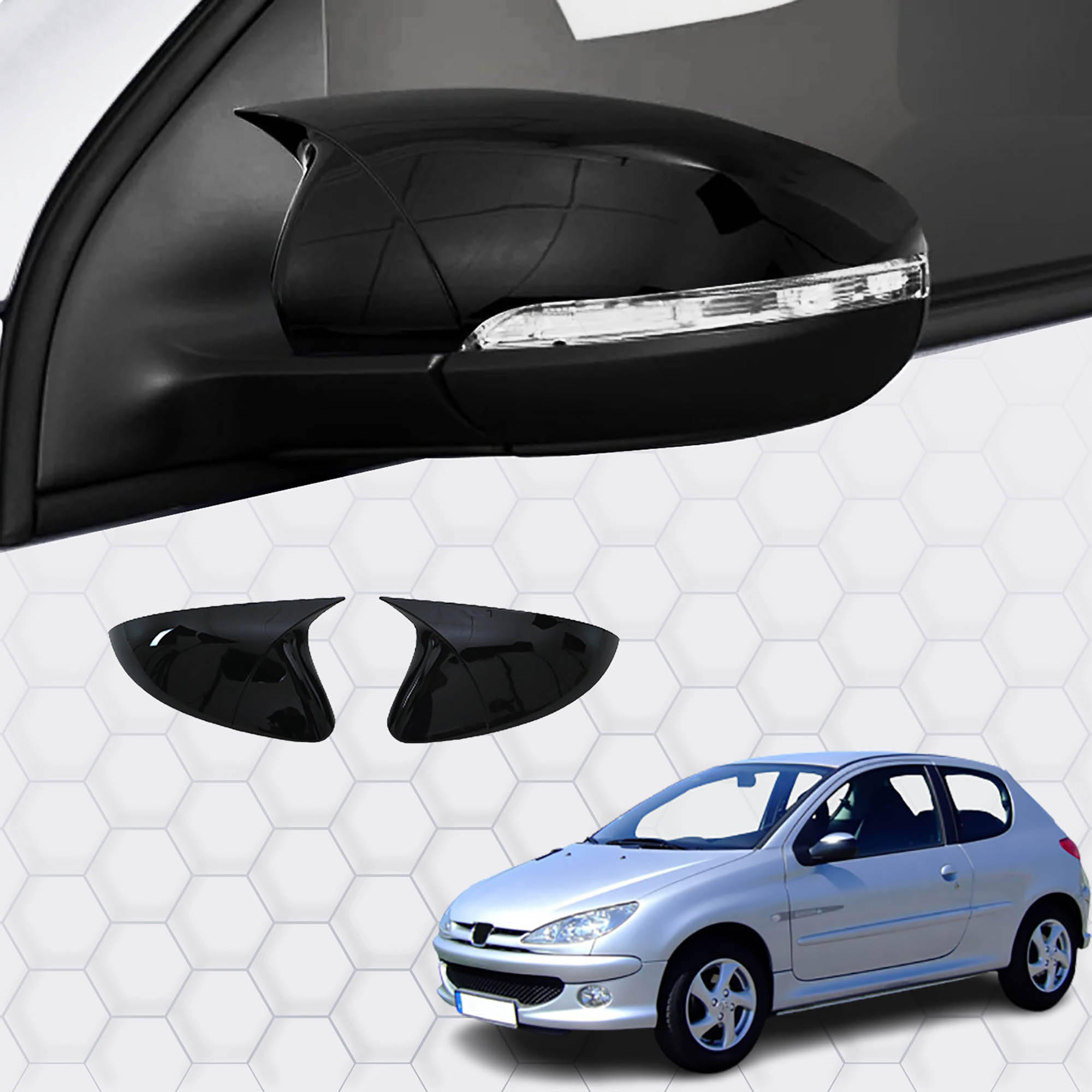 Peugeot 206 (1998-2010) - Ayna Kapağı (Yarasa) Piano Siyah Abs (Hb 5D-3D-Sw)
