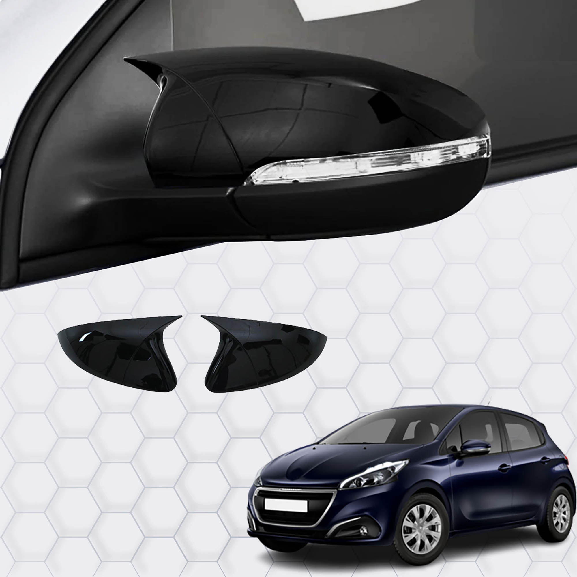 Peugeot 208 (2012-2019) - Ayna Kapağı (Yarasa) Piano Siyah Abs (Hb 5D-3D)