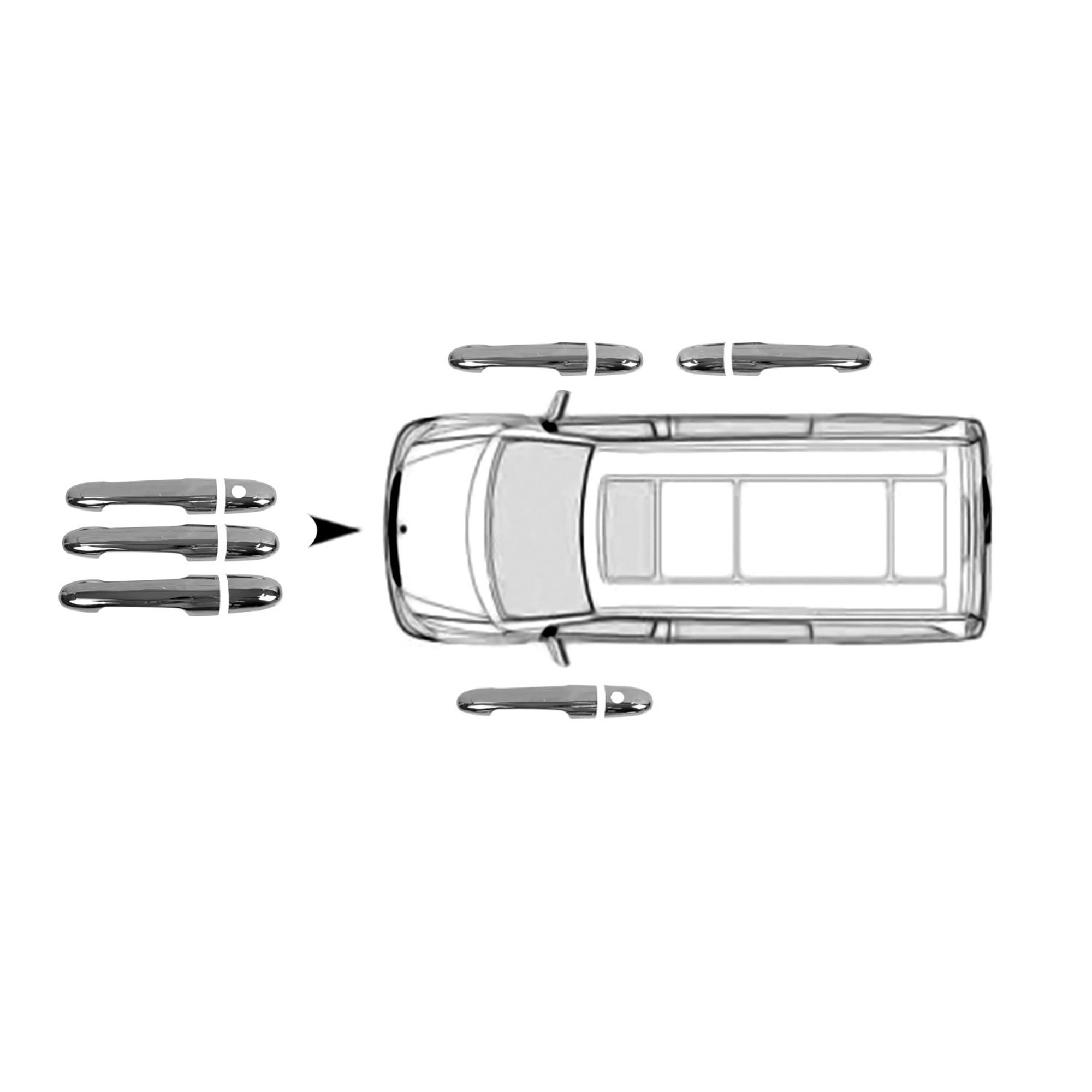 Mercedes Vito (2010-2014) - Kapı Kolu - (3 Kapı 6 Parça P. Çelik) - (W639 Facelift-Van-Tek Delikli)